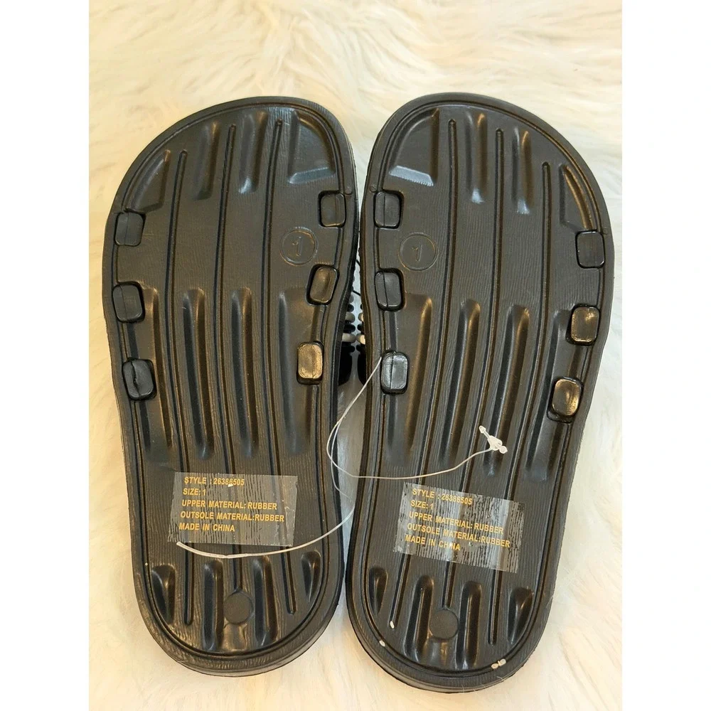 GT Revolution Boys Black White Striped Slide Sandals Size 1 Rubber Slip On Shoes